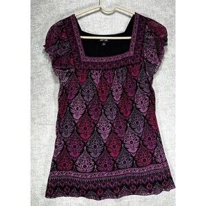 Apt 9 Babydoll Top Women Size Small Purple Black Short Sleeve Shell and Cami